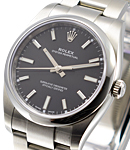 Oyster Perpetual 34mm in Steel with Smooth bezel on Oyster Bracelet with Black Stick Dial