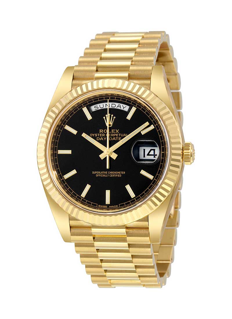 Rolex Unworn Day Date 40mm in Yellow Gold with Fluted Bezel    