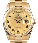 President Day-Date 36mm in Yellow Gold with Fluted Bezel on President Bracelet with Champagne Decorated MOP Roman Dial