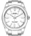 Oyster Perpetual 39mm in Steel with Smooth Bezel on Oyster Bracelet with White Index Dial
