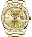President 40mm Day Date in Yellow Gold with Diamond Bezel on President Bracelet with Champagne Diamond Dial