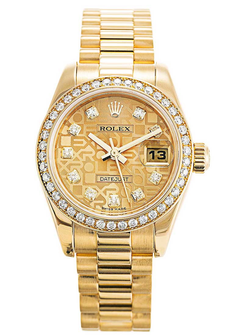 Pre-Owned Rolex Ladies Datejust 28mm in Yellow Gold with Diamond Bezel