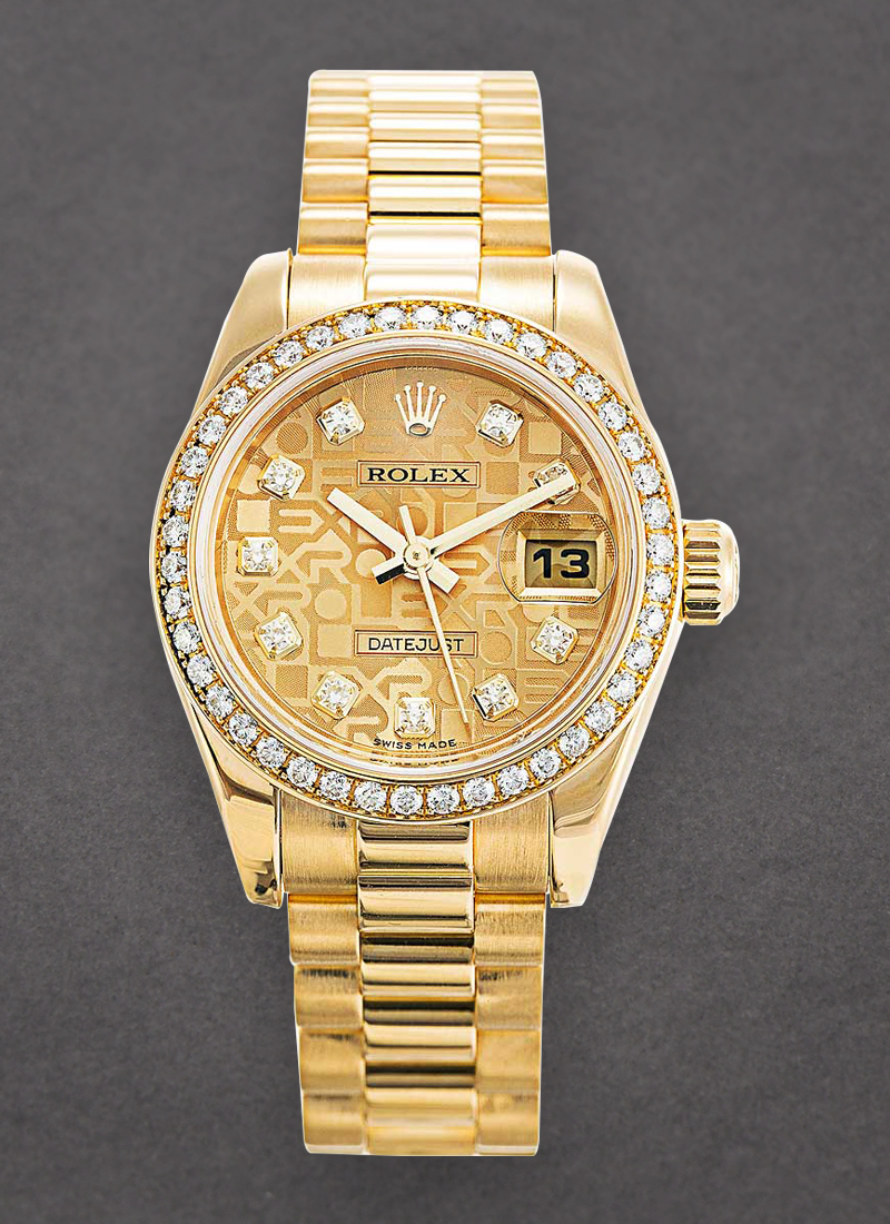 Pre-Owned Rolex Ladies Datejust 28mm in Yellow Gold with Diamond Bezel