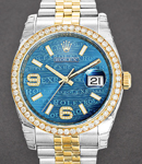 2-Tone Datejust 36mm in Steel with Yellow Gold Diamond Bezel on Jubilee Bracelet with Blue Wave Arabic Dial - Diamonds on 6 & 9