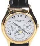Perpetual Calendar 36mm Automatic in Yellow gold On Black Alligator Leather Strap with White Roman Italian Dial