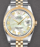 2-Tone Datejust 36mm in Steel with Yellow Gold Fluted Bezel on Jubilee Bracelet with White MOP Roman Dial