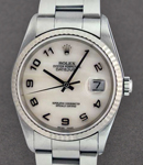 Men's Datejust 36mm with White Gold Fluted Bezel  on Oyster Bracelet with White MOP Arabic Dial