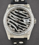 Datejust 36mm White Gold with Diamond Bezel on Strap with Black Diamond Paved Dial