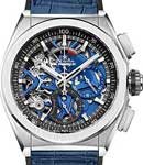 Defy El Primero 21 in Titanium on Blue Crocodile Leather Strap with Skeletonized Dial