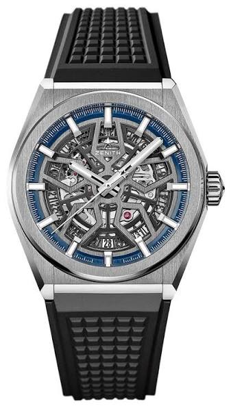 Defy Classic 41mm in Titanium On Black Rubber Strap with Skeleton Dial