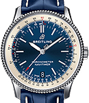 Navitimer 1 Chronograph in Steel on Blue Croodile Leather Strap with Blue Dial