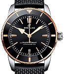 Superocean Heritage II 44mm in Stainless Steel with Rose Gold on Black Rubber Strap with Black Dial