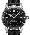 Superocean Heritage II 44mm in Stainless Steel with Black Ceramic Bezel on Black Rubber Strap with Black Dial
