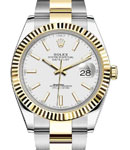 2-Tone Datejust 41mm in Steel with Yellow Gold Fluted Bezel on Oyster Bracelet with White Stick Dial