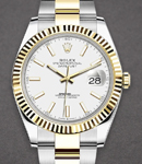 2-Tone Datejust 41mm in Steel with Yellow Gold Fluted Bezel on Oyster Bracelet with White Stick Dial