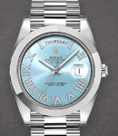 Day Date President II in Platinum with Smooth Bezel on President Bracelet with Ice Blue Roman Diamond Dial