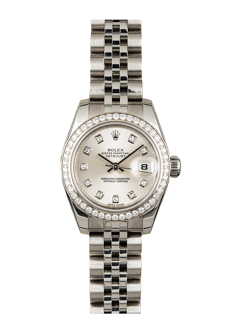 Pre-Owned Rolex Lady's Datejust 26mm in Steel with White Gold Diamond Bezel