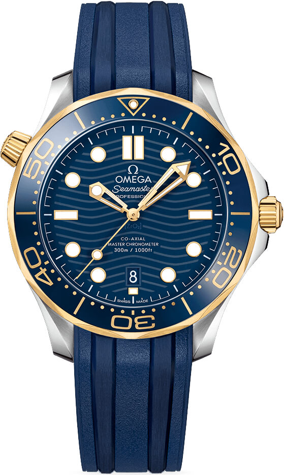 Seamaster Diver 300M Co-Axial Master in Steel and Rose Gold with Blue Bezel On Blue Rubber Strap with Blue Dial