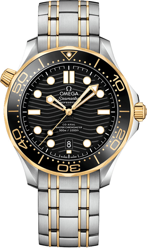 Seamaster Diver 300M Co-Axial Master in Steel and Yellow Gold with Black Bezel On Steel and Yellow Gold Bracelet with Black Dial