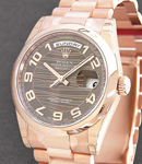 Day Date 36mm President in Rose Gold with Smooth Bezel  on President Bracelet with Chocolate Waves Arabic Dial