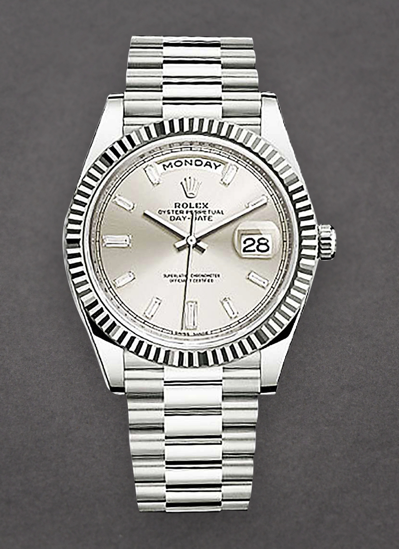 Pre-Owned Rolex President Day Date 40mm in White Gold with Fluted Bezel