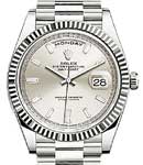 President Day Date 40mm in White Gold with Fluted Bezel on President Bracelet with Silver Diamond Dial
