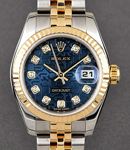 Datejust 26mm Ladies in Steel with Yellow Gold Fluted Bezel on Jubilee Bracelet with Blue Jubilee Diamond Dial