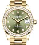President 31mm in Yellow Gold with Diamond Bezel on President Bracelet with Olive Green Diamond Dial