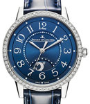 Rendez-Vous Night & Day 34mm in Steel with Diamond Bezel on Blue Alligator Leather Strap with Blue Arabic Dial