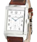 Reverso Classic Large Duoface Small Seconds in Steel on Brown Crocodile Leather Strap with Silver Arabic Dial