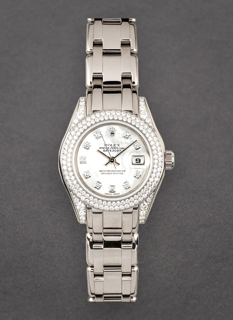 Pre-Owned Rolex Ladies Masterpiece 29mm in White Gold with 2 Row Diamond Bezel and Lugs