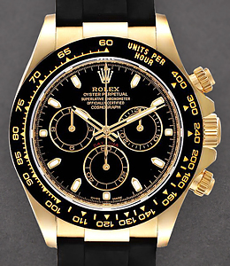 Daytona Cosmograph in Yellow Gold with Black Ceramic Bezel on Strap with Black Stick Dial on Oysterflex strap