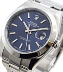 Datejust 41mm in Steel with Smooth Bezel on Oyster Bracelet with Blue Stick Dial