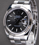 Datejust II 41mm in Steel with White Gold Fluted Bezel on Oyter Bracelet with Dark Rhodium Stick Dial