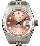 Lady's Datejust 26mm in Steel with White Gold Fluted Bezel on Jubilee Bracelet with Salmon Diamond Dial