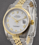 2-Tone Datejust 36mm with Yellow Gold Fluted Bezel on Jubilee Bracelet with White Roman Dial