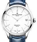 Clifton 40mm in Steel On Blue Crocodile Leather Strap with White Dial