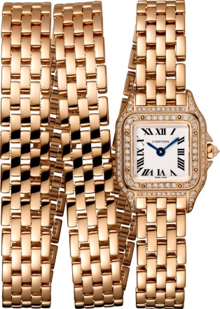 PanthÃ¨re de Cartier in Rose Gold with Diamond Bezel and Lugs on Rose Gold Bracelet with Silver Dial
