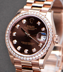 Datejust 31mm in Rose Gold with Dimoand Bezel on President Bracelet with Chocolate Diamond Dial