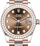 Datejust 31mm in Rose Gold with Dimoand Bezel on President Bracelet with Chocolate Diamond Dial