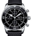 Superocean Heritage II Chronograph 44mm in Stainless Steel with Black Ceramic Bezel on Black Aero Classic Rubber Strap with Black Dial