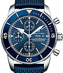 Superocean Heritage II Chronograph 44mm in Stainless Steel with Blue Ceramic Bezel on Blue Aero Classic Rubber Strap with Blue Dial