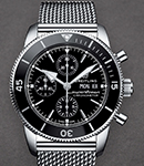 Superocean Heritage II Chronograph 44mm in Stainless Steel with Black Ceramic Bezel on Steel Aero Classic Bracelet with Black Dial