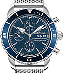 Superocean Heritage II Chronograph 44mm in Stainless Steel with Blue Ceramic Bezel on Steel Aero Classic Bracelet with Blue Dial