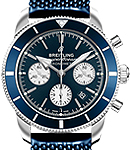 Superocean Heritage II Chronographe 46mm in Steel with Blue Bezel On Blue Aero Classic Rubber Strap with Blue Dial