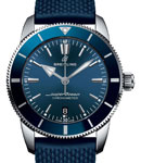 Superocean HÃ©ritage II B20 44mm in Steel with Blue Ceramic Bezel on Blue Aero Classic Rubber Strap with Blue Dial