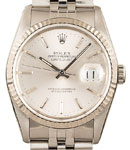 Datejust in Steel with White Gold Fluted Bezel on Steel Jubilee Bracelet with Silver Stick Dial