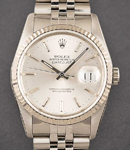 Datejust in Steel with White Gold Fluted Bezel on Steel Jubilee Bracelet with Silver Stick Dial