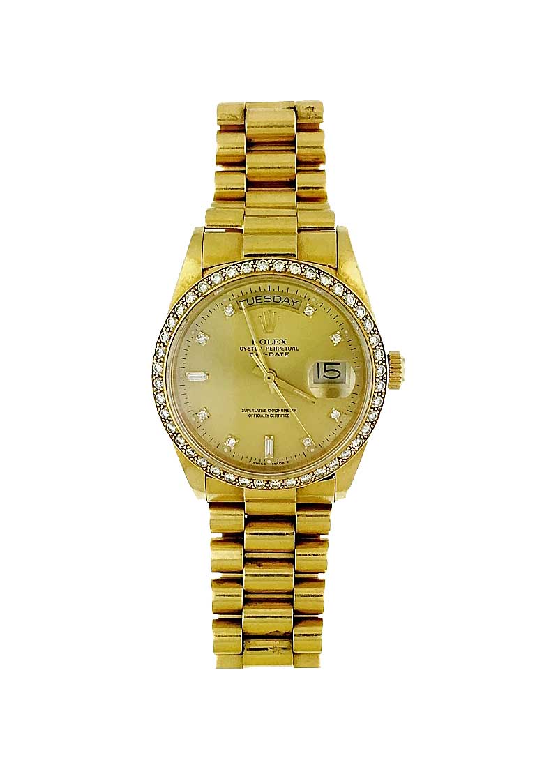Pre-Owned Rolex Day-Date Men's in Yellow Gold with Diamond Bezel