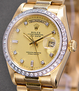 36mm President Single Quick - Lemon - Circa 1980 On President Bracelet with Yellow Diamond Dial - Factory Diamond Bezel
